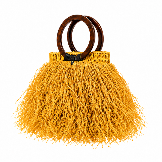 Golden Raffia Bucket Bag